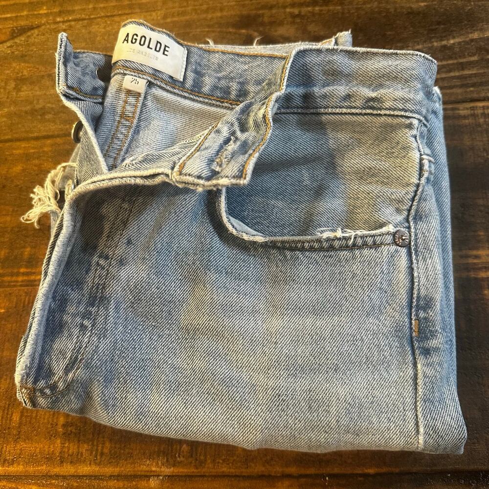 Agolde Distressed Jeans sz 25 Light Wash Jeans Button Fly Straight Leg - Picture 7 of 9